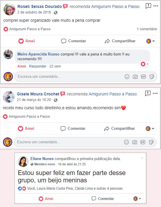 Depoiementos no facebook de pessoas que adquiriram o curso